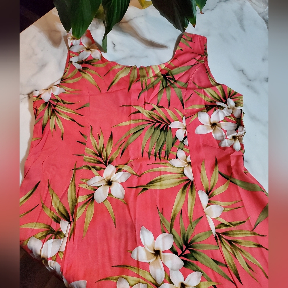 Plumeria Rain Maxi Hawaiian Dress in Salmon  XL